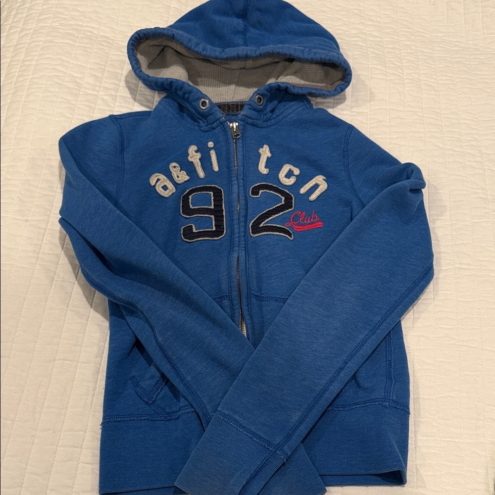 Vintage Abercrombie Kids Blue Zip-Up Hoodie with Logo